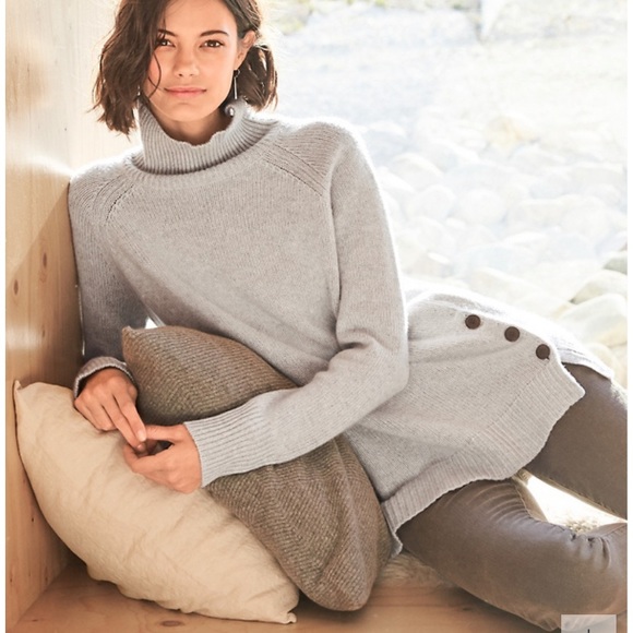 Garnet Hill Sweaters - Garnet Hill Gray 100% Cashmere Turtle Neck Tunic Sweater Size L